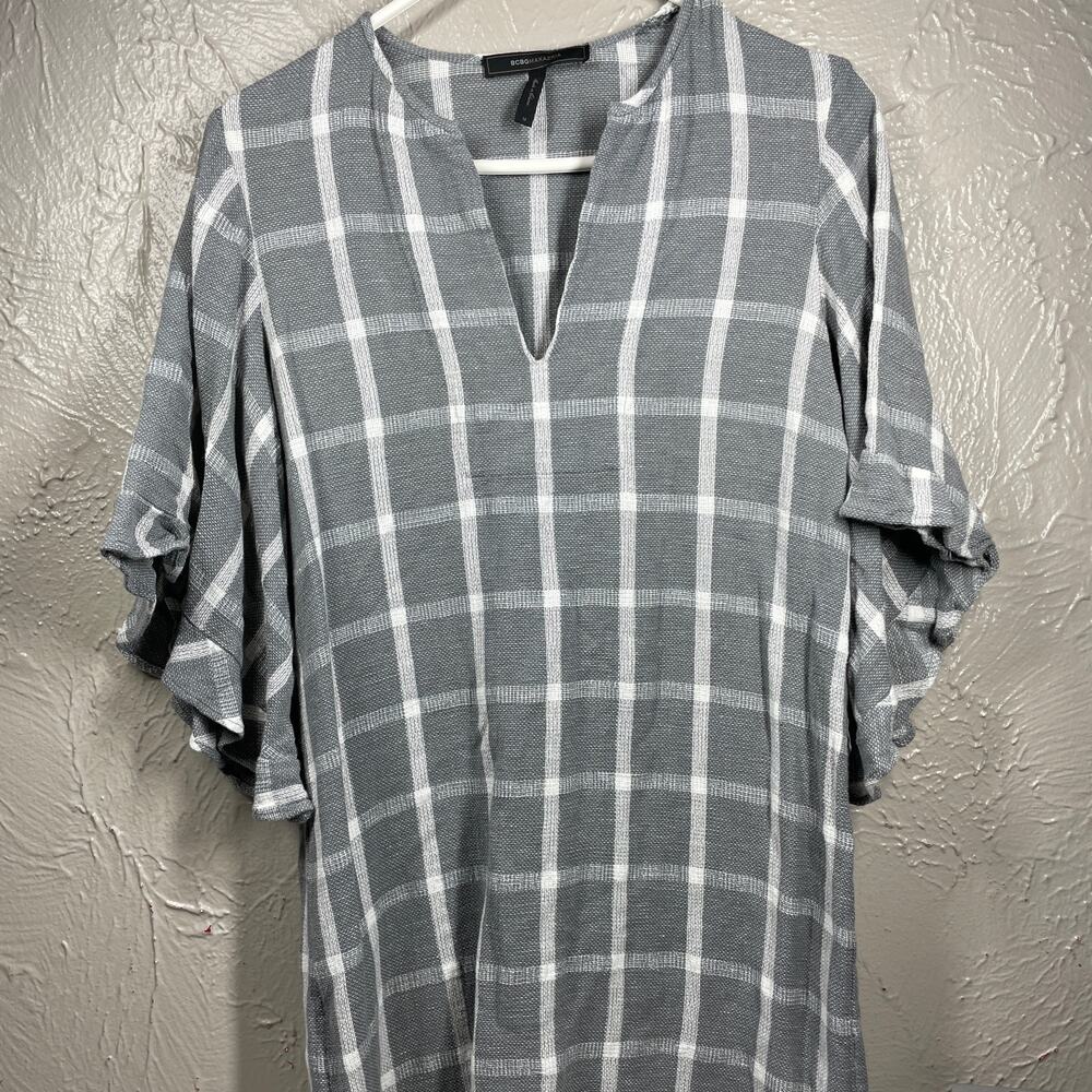 BCBGMaxazria‎ Womens Tati Grey White Plaid Mini Dress Size Medium